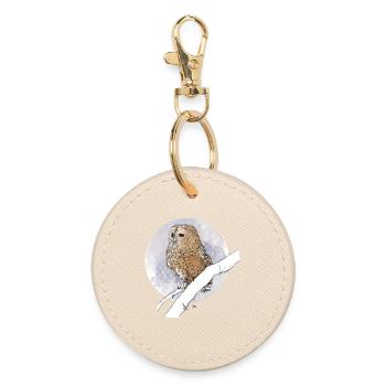 Petit hibou sur motif dans des couleurs pastel - Porte-clés rond - huître - Devant