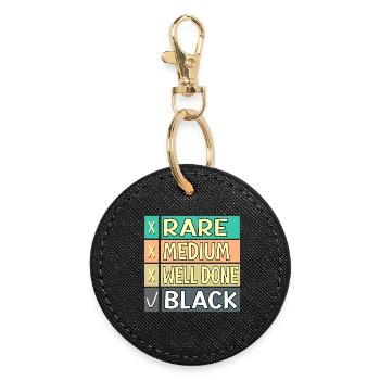 MEAT STEAK DONENESS FUNNY BBQ GRILL - Round Keyring - black - Front