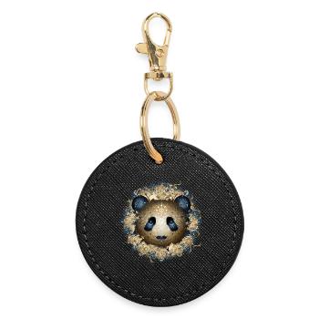 wunderschöner Panda Bär Kopf in Gold und Blau Töne - Runder Schlüsselanhänger - Schwarz - Vorne