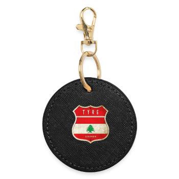 Design du drapeau des armoiries de Tyr, du Liban - Porte-clés rond - noir - Devant