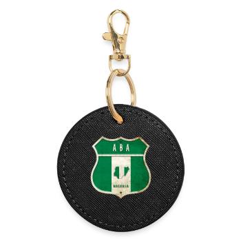 Aba Nigeria flag crest design - Round Keyring - black - Front