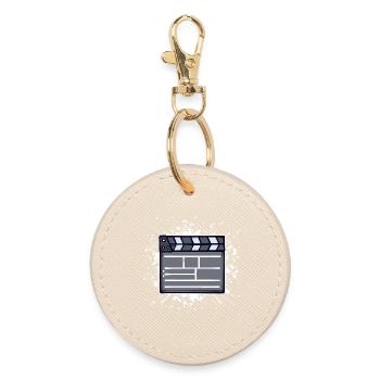 Movie Night Theater Movies Streaming Binge Watching - Round Keyring - oyster - Front