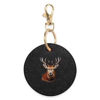 Red Deer Portrait – Alpine Wildlife Motif - Round Keyring - black - Front