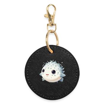 Süßer Kawaii Kugelfisch Fugu - Runder Schlüsselanhänger - Schwarz - Vorne