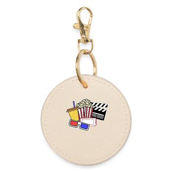 Movie Night Popcorn Theater Streaming Movies Filme - Round Keyring - oyster - Front
