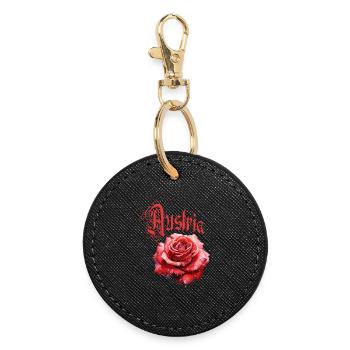 Austria Rose – Rote Blume - Vintage-Schrift - Runder Schlüsselanhänger - Schwarz - Vorne
