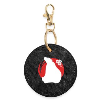 Bear Silhouette Japanese - Round Keyring - black - Front