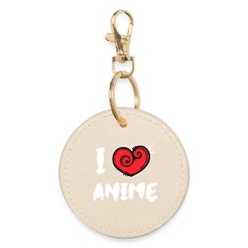 Manga I Love Anime Statement Cartoon Heart - Round Keyring - oyster - Front