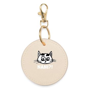 Nani Saying Cat Anime Manga Cartoon Comic - Round Keyring - oyster - Front