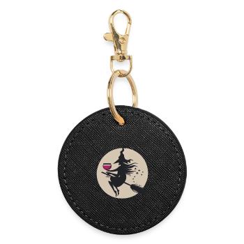 Moonlit Witch on Broom with Wine - Round Keyring - black - Front