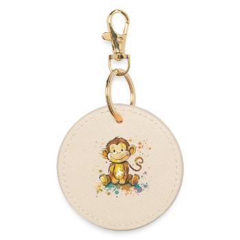 Playful Monkey Watercolor Illustration - Round Keyring - oyster - Front