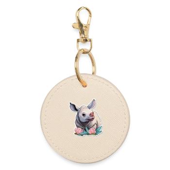 Mega Cute Rhino Cute Kawaii Shirt - Round Keyring - oyster - Front