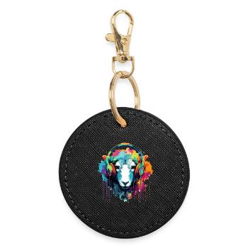 Moutons avec écouteurs Moutons animaux - Porte-clés rond - noir - Devant