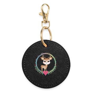 mignon petit cerf avec cadre de coeur - Porte-clés rond - noir - Devant