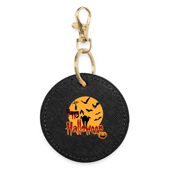 Happy Halloween Vollmond Katze - Runder Schlüsselanhänger - Schwarz - Vorne