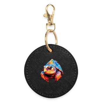 Turtle Polygon Turtles Tortoises - Round Keyring - black - Front