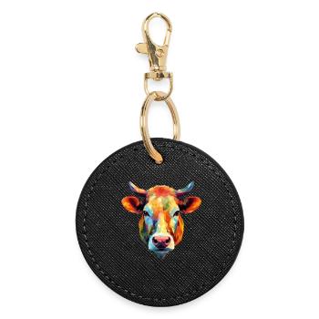 Cow Polygon Calf Cattle Bull Cows - Round Keyring - black - Front