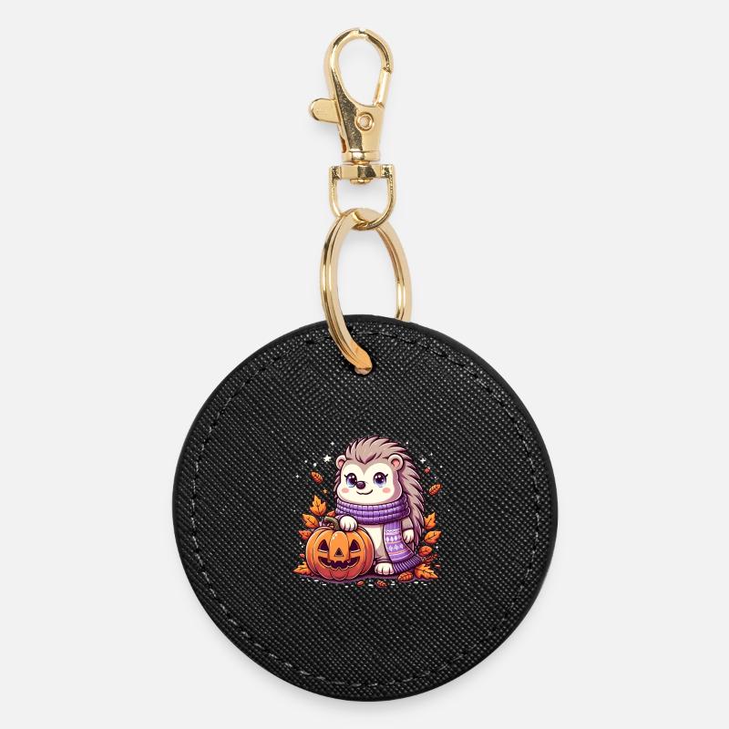 Halloween, hérisson - Porte-clés rond - noir