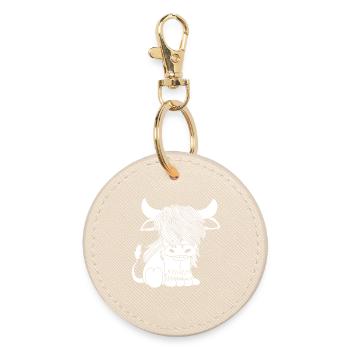 Vache blanche à poil long - Porte-clés rond - huître - Devant