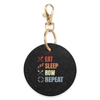 Manger, dormir, ramer, répéter - Porte-clés rond - noir - Devant