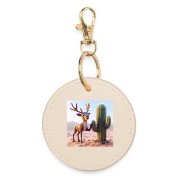 Reindeer next to cactus in the desert - Round Keyring - oyster - Front