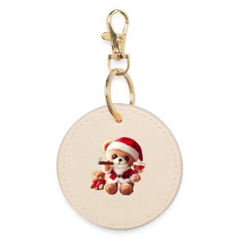 Ours en peluche de Noël avec cigare et vin - Porte-clés rond - huître - Devant