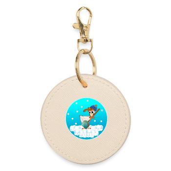 WINTER CHICKEN COOP CHICKENS SNOWFALL - Round Keyring - oyster - Front