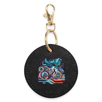 Vélo aux lignes ondulées - Porte-clés rond - noir - Devant