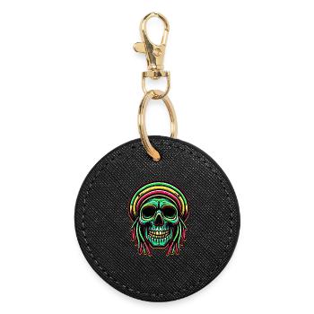 Reggae Skull Decoration Figure Rasta Culture - Round Keyring - black - Front