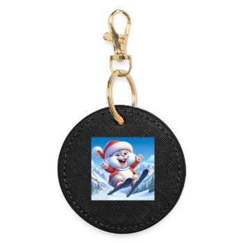 Hasenspringen Ski Weihnachten - Runder Schlüsselanhänger - Schwarz - Vorne