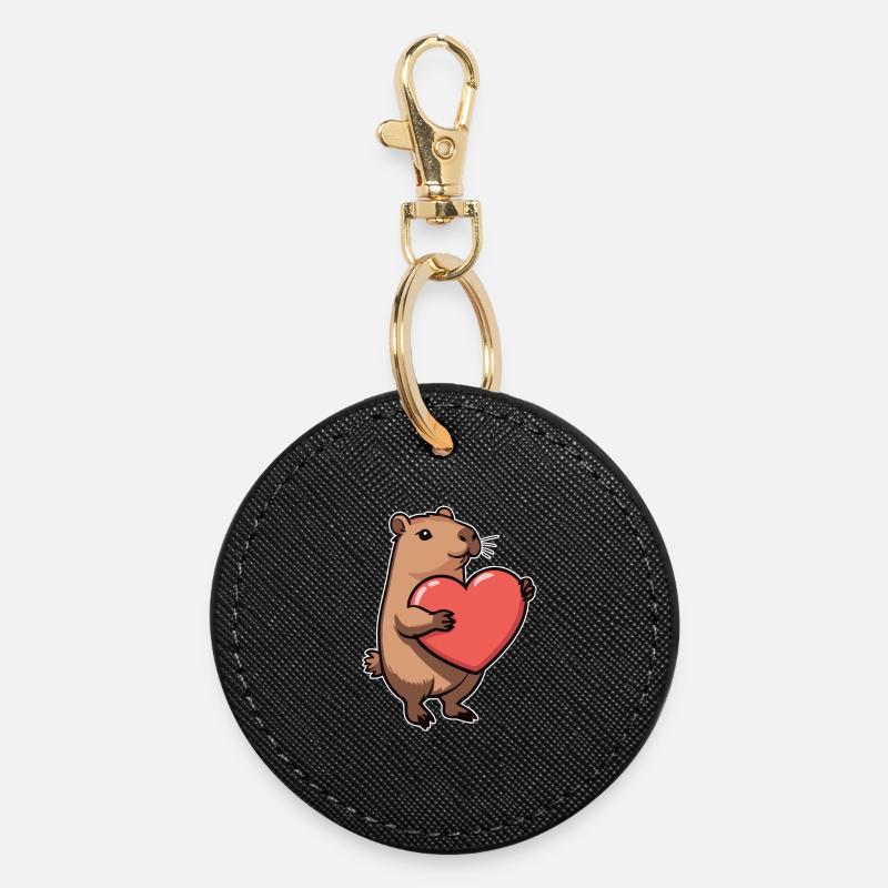 Capybara with heart Valentine's Day - Round Keyring - black
