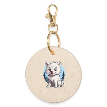 Cute wolf or husky dog - Round Keyring - oyster - Front