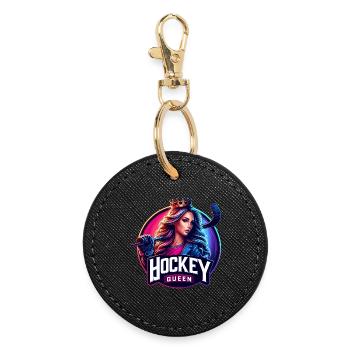 Hockey Queen Girl - Round Keyring - black - Front