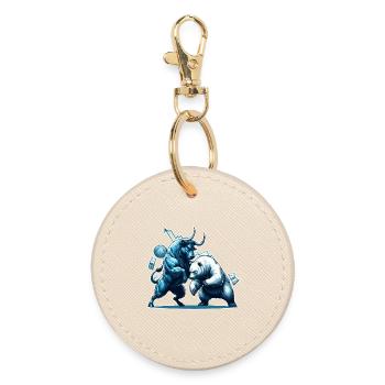 Finance Taurus Bear Fight Wall Street Gift - Round Keyring - oyster - Front