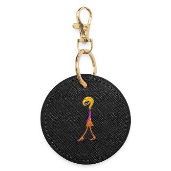 Whimsical Doodle Diva - Round Keyring - black - Front