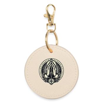 Hands clasped in prayer with rosary - Round Keyring - oyster - Front