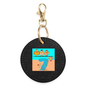 7th Birthday Schoolchild - Chicken Coop Poultry - Round Keyring - black - Front
