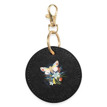 Papillon rare avec des fleurs exotiques - Porte-clés rond - noir - Devant