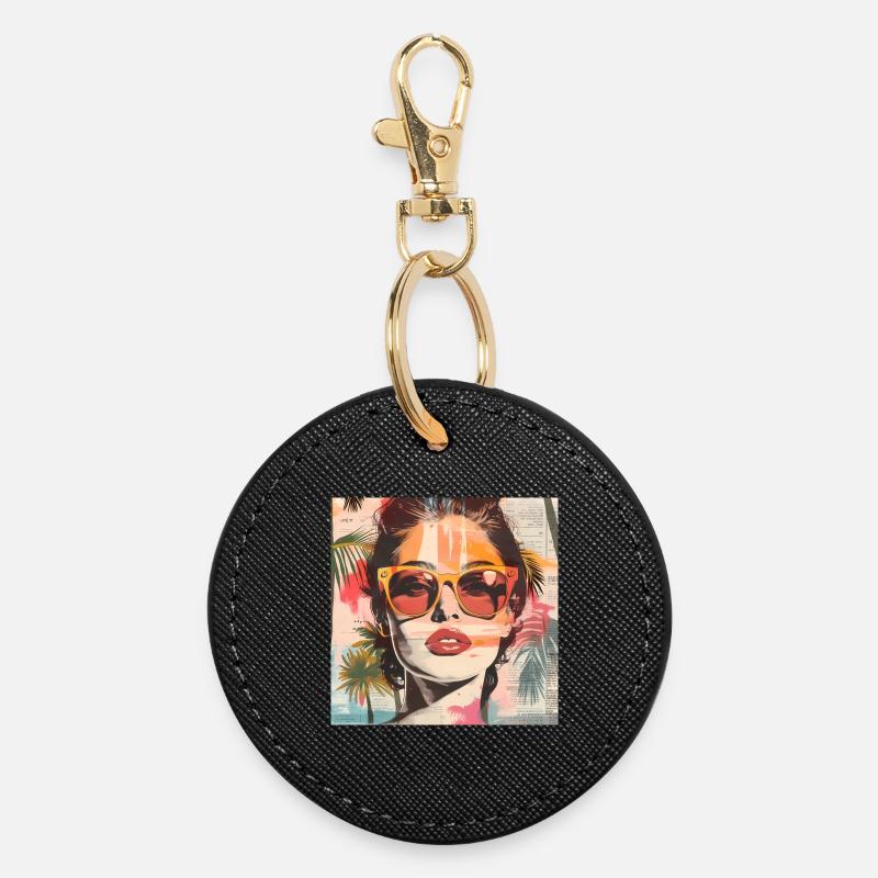 Summer Portrait - Round Keyring - black