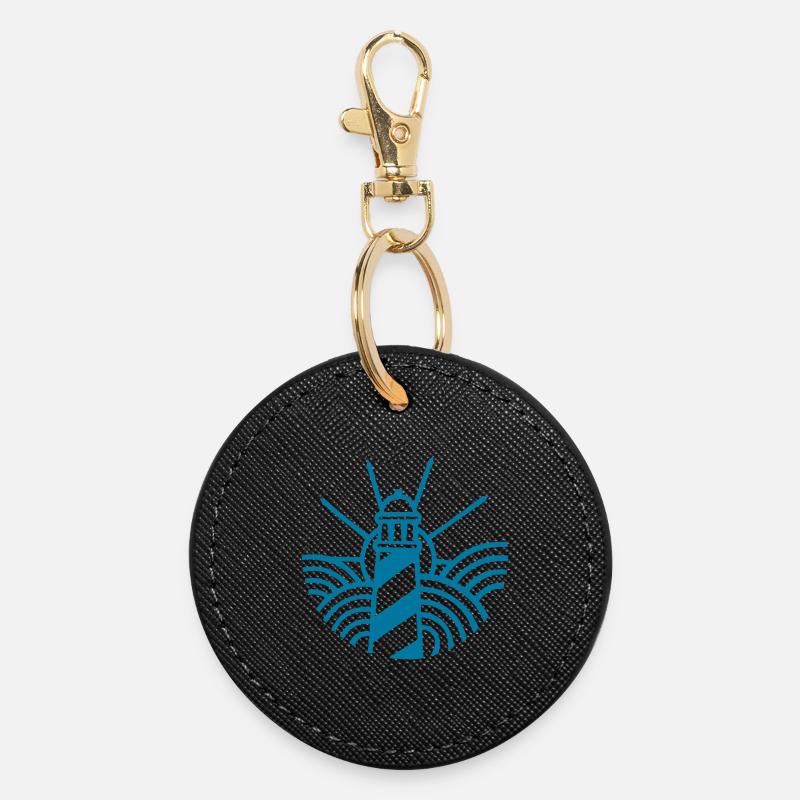 Le phare bleu et l'océan - Porte-clés rond - noir