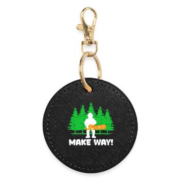 Lumberjack Woodwork Tree Chainsaw Statement - Round Keyring - black - Front
