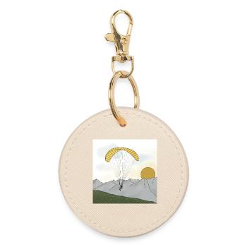 Parapente naviguant dans les montagnes coucher de soleil - Porte-clés rond - huître - Devant