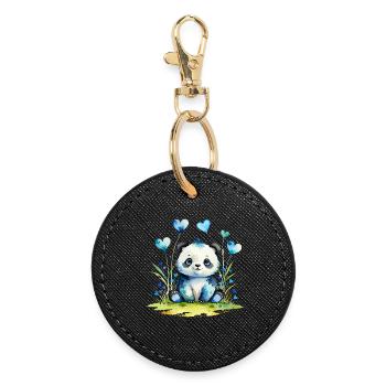 Panda mignon dans la forêt du cœur - Porte-clés rond - noir - Devant