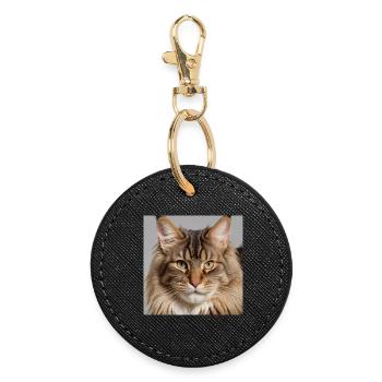 Maine Coon, die Raubkatze - Runder Schlüsselanhänger - Schwarz - Vorne