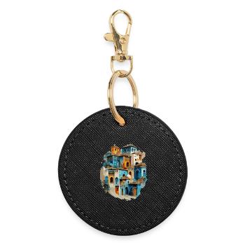Village de maisons colorées en teinte bleue - Porte-clés rond - noir - Devant