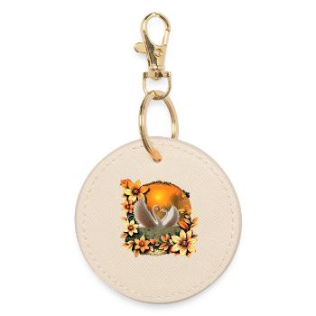 Beautiful swans in love. - Round Keyring - oyster - Front