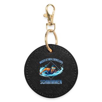 Wasser ist mein Lebenselixier - Schwimmen - Runder Schlüsselanhänger - Schwarz - Vorne