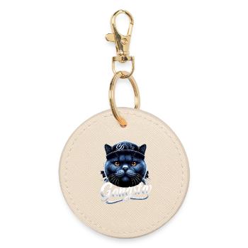BKH Britisch Kurzhaar Blue Katze Gangsta Gangster - Runder Schlüsselanhänger - Auster - Vorne