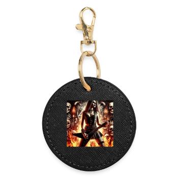 Metalhead, fire and skulls - Round Keyring - black - Front