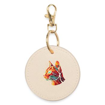 Red cat head geometric art polygons - Round Keyring - oyster - Front